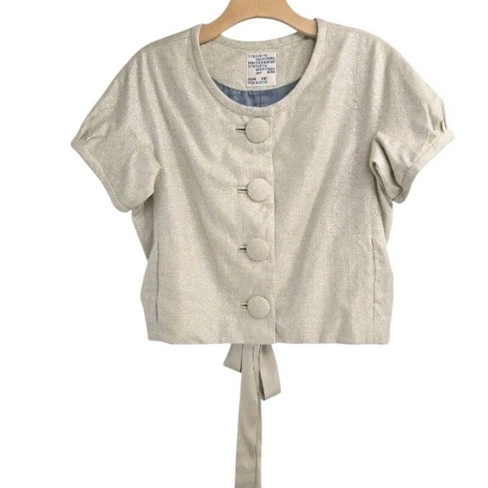 Baum Und Pferdgarten Waist Jacket Women Size 8 White Gold Wool Short Sleeve Belt